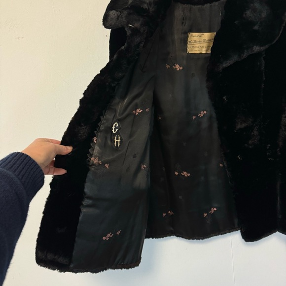 Vintage Real Fur Coat Black Beaver Muskrat Large Morris Furs Limited Mob Wife - Picture 6 of 12
